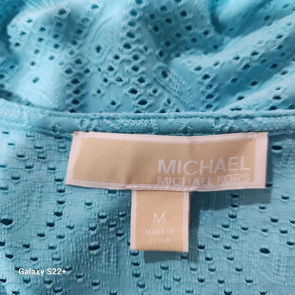 Michael Kors M Turquoise Eyelet Wrap Tie‎ Blouse Sleeveless Top